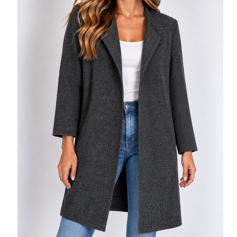 Eileen Fisher Textured Open Front Cardigan Jacket Quiet Luxury Old Money Preppy